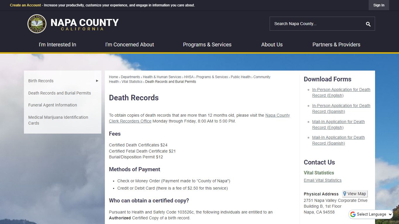 Death Records | Napa County, CA