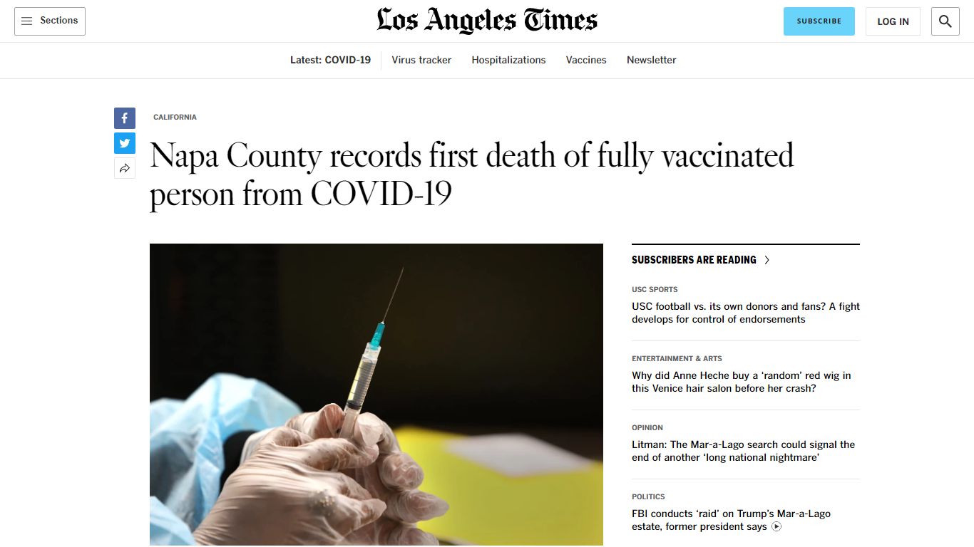 Napa County records 1st COVID death of fully vaccinated ...